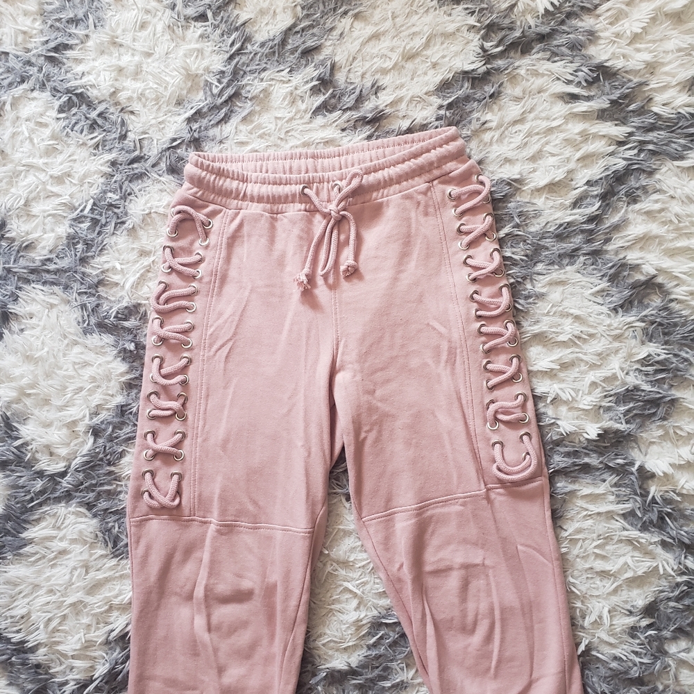 Pink Joggers With Criss Cross Detailing On Sides Small